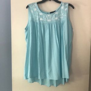 blue sleeveless top